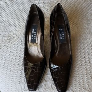 S. Weitzman Brown Alligator style Leather Pumps